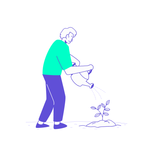 Illustration bleisure et RSE concilier bien-être et responsabilité environnementale : collaborateur arrosant une jeune plante, symbolisant engagement durable et équilibre travail-loisirs.