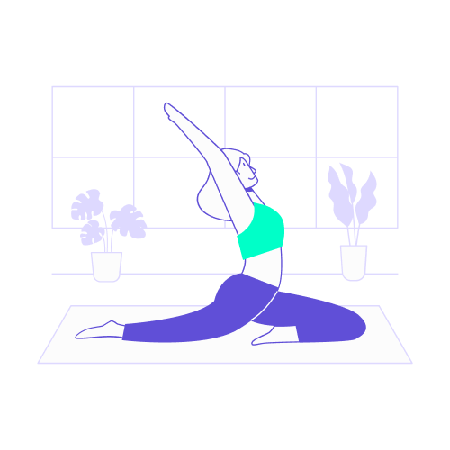 Illustration enjeux stratégiques pour l’entreprise : femme pratiquant le yoga au bureau, symbolisant bien-être, équilibre et performance organisationnelle.