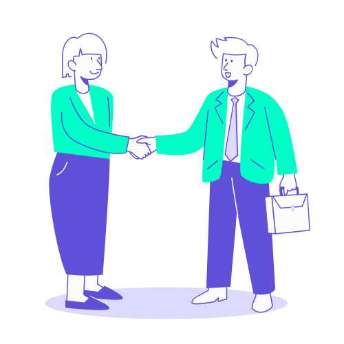 Deux professionnels se serrant la main avec le sourire, illustrant la maîtrise des codes culturels et le développement d’un réseau professionnel.