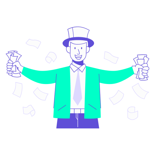 Homme souriant en costume et chapeau tenant des liasses de billets, illustrant la pratique des pourboires selon les pays lors d’un déplacement international.
