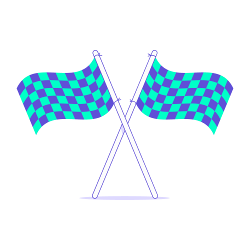 Deux drapeaux à damier croisés, symbolisant le bon départ et la réussite du premier jour d’un déplacement professionnel.