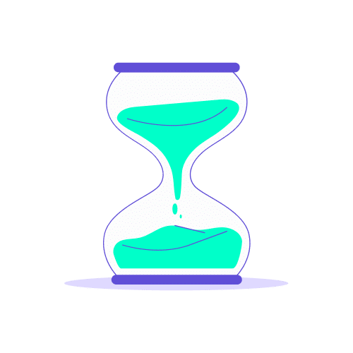 Combien de temps est valable un ticket Metro Train RER charge sur Navigo Easy et quelles correspondances sont incluses Illustration stylisée d'un sablier en violet et turquoise, où le sable s'écoule pour symboliser le passage du temps. Ce visuel accompagne les informations sur la durée de validité d'un ticket chargé sur le Pass Navigo Easy (généralement 1h30 ou 2h), détaillant les règles de correspondances autorisées entre le métro, le train et le RER pour optimiser son trajet professionnel.
