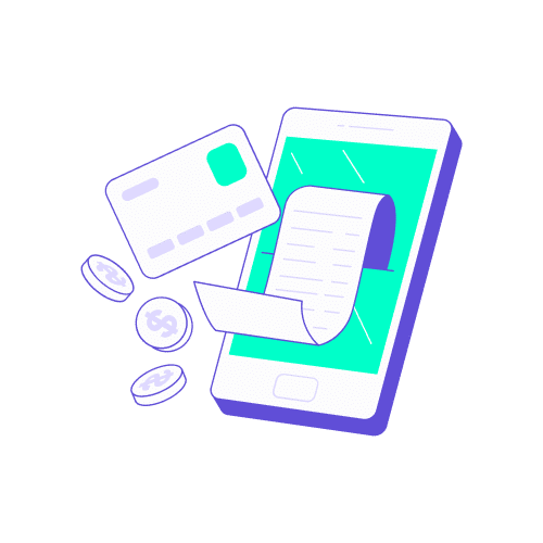 Comment se faire rembourser un Pass Navigo Easy en note de frais Illustration stylisée d'un smartphone affichant un ticket de reçu dématérialisé, entouré de pièces de monnaie et d'une carte de paiement. Ce visuel accompagne les explications sur la gestion des notes de frais pour le Pass Navigo Easy, précisant comment récupérer ses justificatifs d'achat en gare ou via l'application pour obtenir le remboursement des titres de transport par son entreprise.