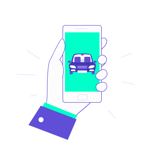 Illustration stylisée montrant une main tenant un smartphone sur lequel s'affiche l'icône d'une voiture. Ce visuel symbolise la maîtrise totale du déplacement professionnel en voiture grâce au digital : de la réservation à la soumission des frais, chaque étape est cadrée via une interface unique, garantissant au collaborateur une expérience fluide sans imprévus.