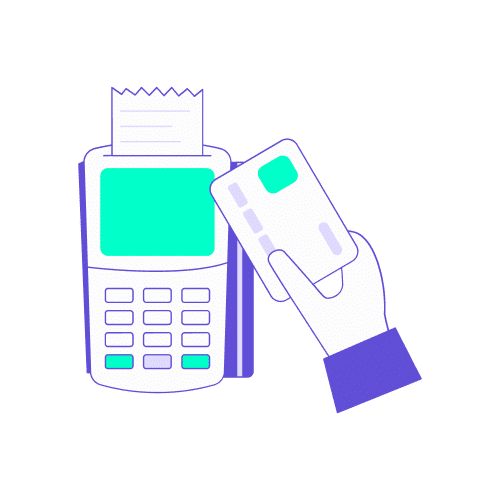 Ou acheter un Pass Navigo Easy en arrivant a Paris aeroports gares commerces Illustration stylisée montrant une main approchant une carte de paiement sans contact d'un terminal de paiement (TPE) qui édite un reçu. Ce visuel accompagne les informations sur les points de vente du Pass Navigo Easy : guichets en gare, automates de vente RATP et commerces de proximité agréés, permettant un achat rapide dès l'arrivée à Paris ou aux aéroports.