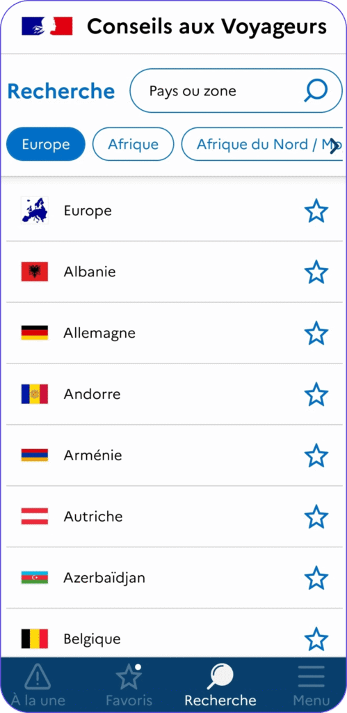 conseils voyageurs Application Conseils aux Voyageurs du ministère de l'Europe et des Affaires étrangères