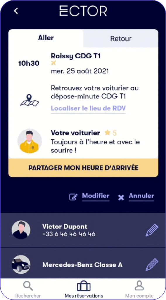 ector Application Ector : réservation d'un voiturier en gare ou à l'aéroport