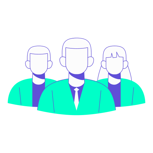 Illustration de trois collaborateurs représentant l'équipe et l'actionnariat solide d'une agence de voyage d'affaires à Paris.