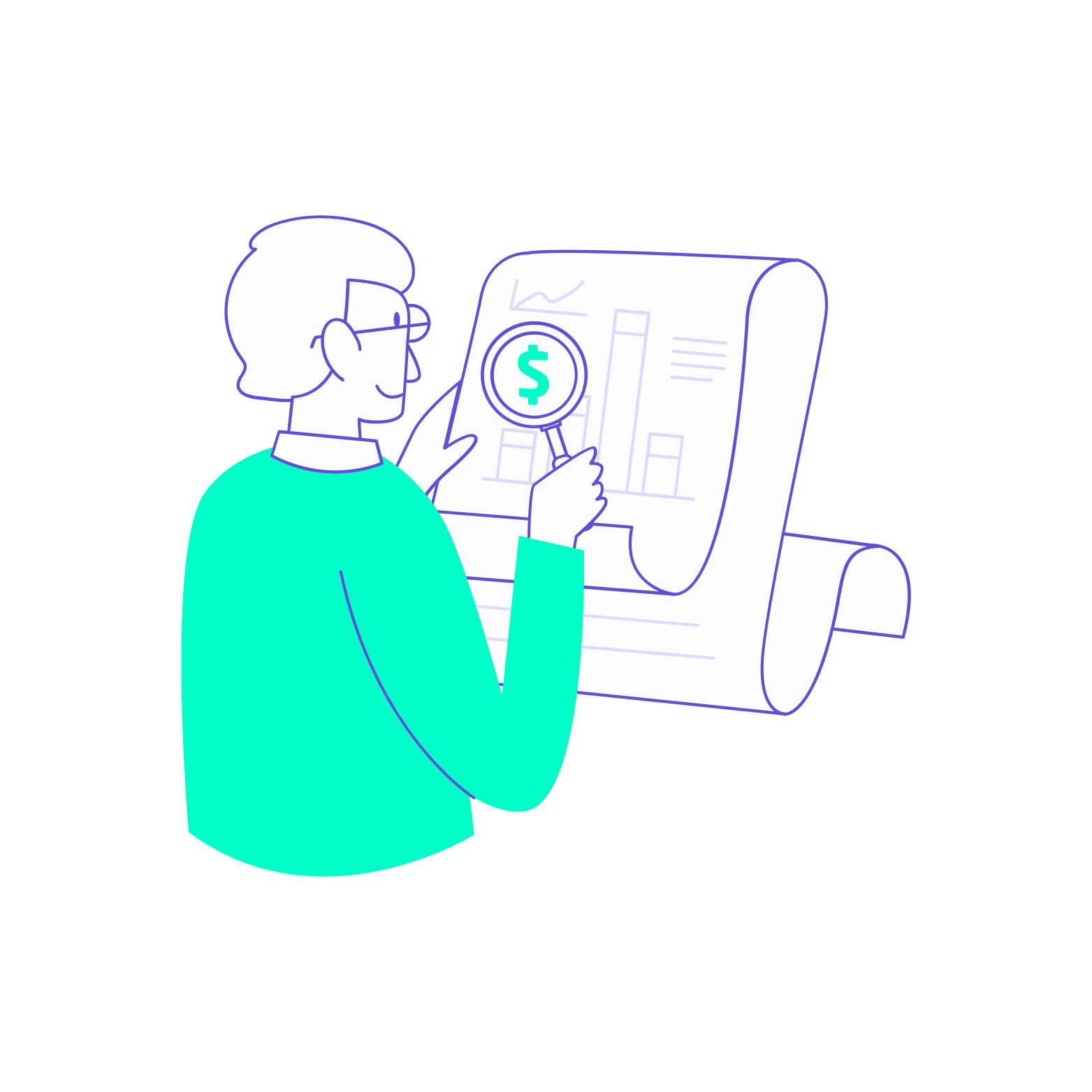 cout traitement note gestion manuelle frais deplacement Un comptable examinant un graphique à la loupe pour analyser les coûts cachés du traitement des notes de frais sous une gestion manuelle des frais de déplacement.