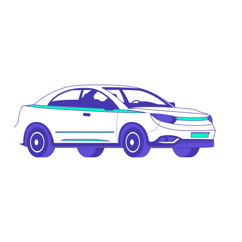 Illustration vectorielle d'une voiture moderne blanche et violette, représentant l'utilisation du véhicule professionnel ou de la flotte d'entreprise.