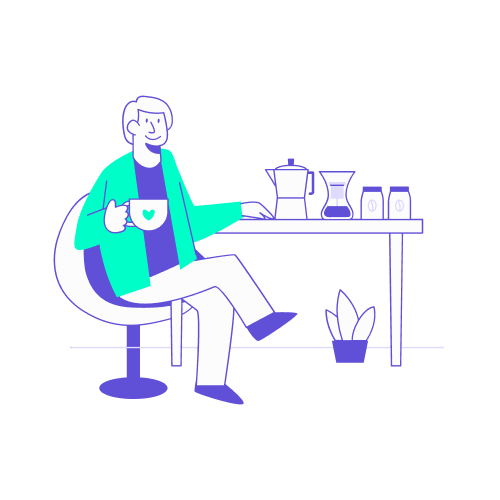 assistance compagnie retard vol deplacement professionnel Illustration d'un professionnel patientant avec une boisson chaude à l'aéroport après un vol retardé ou annulé en déplacement professionnel.