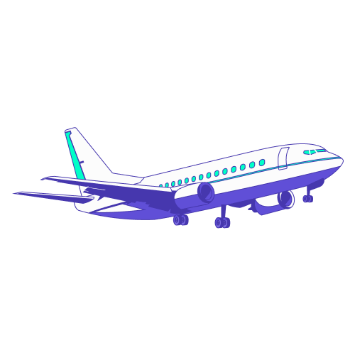 Illustration d'un avion de ligne évoquant le calcul du temps de trajet réel entre l'avion et le train en déplacement professionnel.