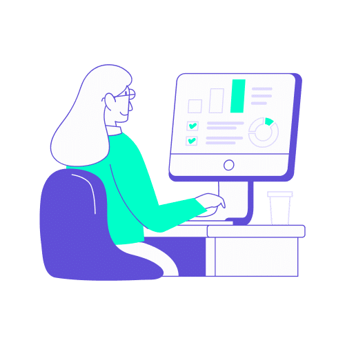 Une travel manager assise à son bureau analysant les données de réservation sur son écran grâce à la Supertripper application mobile.