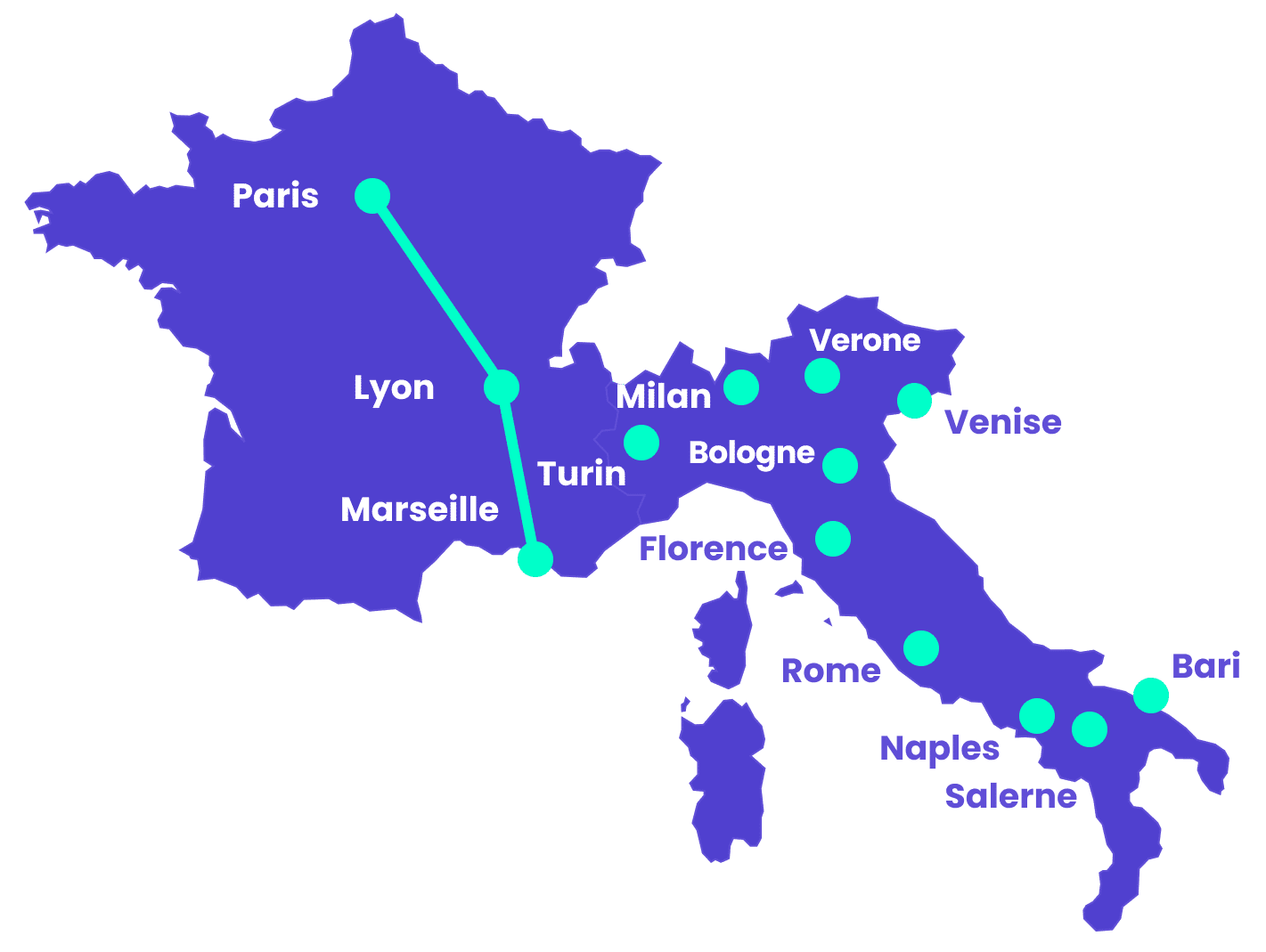 carte reseau trenitalia france italie villes desservies
