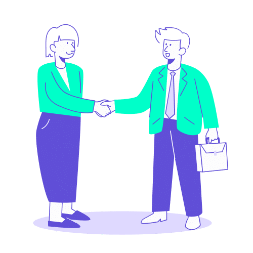 Comparatif Supertripper et Egencia : illustration de deux professionnels en costume se serrant la main pour sceller un accord.