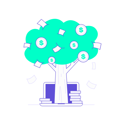 Arbre à argent sortant d'un ordinateur pour illustrer le surcoût lié aux frais gonflés et à la fraude aux notes de frais.