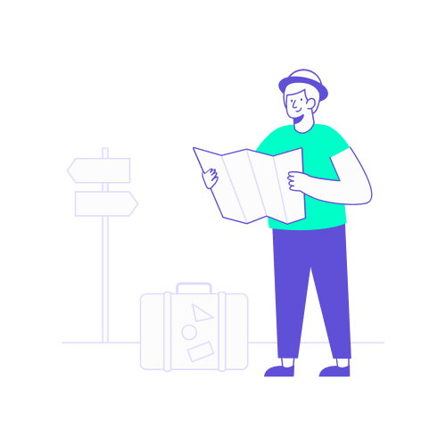 Salarié en voyage consultant une carte papier, symbolisant les moyens de localiser ses collaborateurs en déplacement sans surveiller leur téléphone.